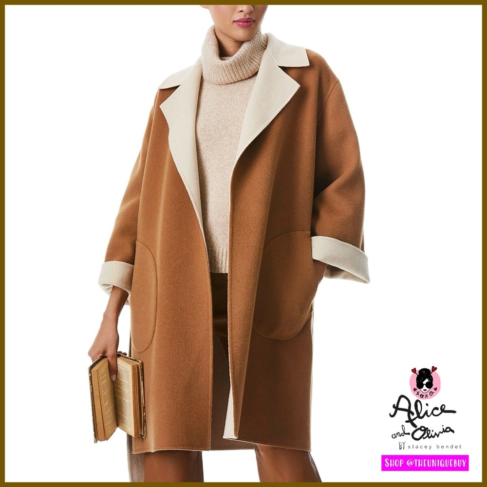 Alice + Olivia Tomiko Gorgeous Reversible Cashmere & Wool Blend Long Coat